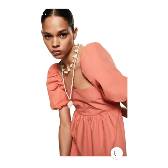 Mango [10]  Puffed Sleeves Cotton Dress - Picture 5 of 7